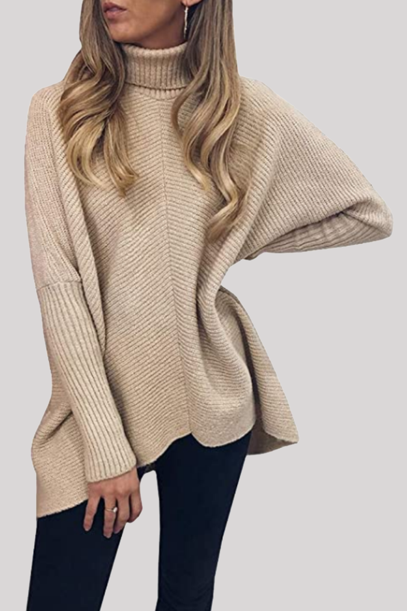 Stilla | Afslappet Solid Split Joint Basic Turtleneck Top Trøje