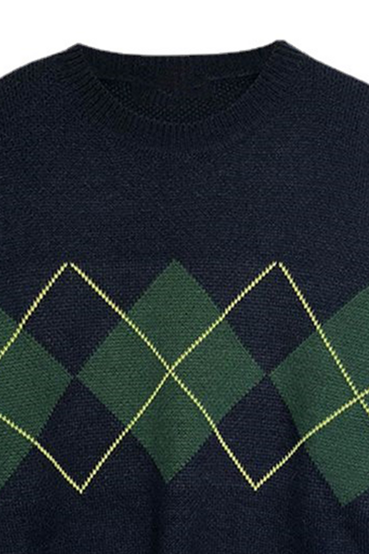 Stilla | Casual Striktrøje med Geometrisk Patchwork Kontrast og Rund Halsudskæring