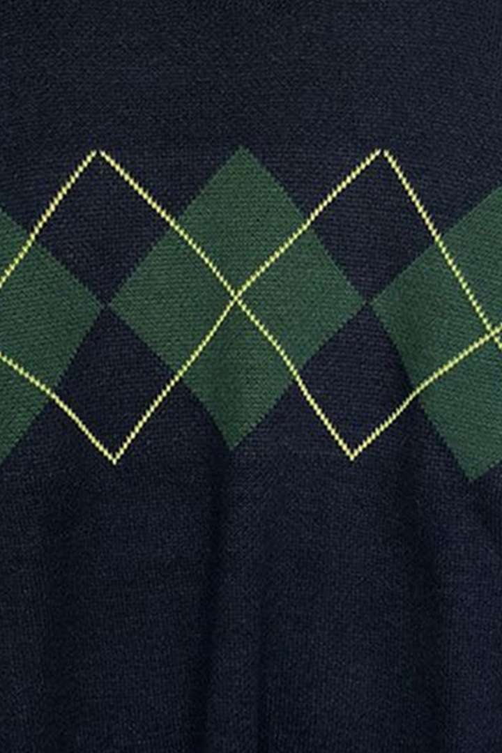 Stilla | Casual Striktrøje med Geometrisk Patchwork Kontrast og Rund Halsudskæring