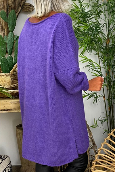 Stilla | Pullover Patchwork Uni Løs Med Slids og Rund Halsudskæring