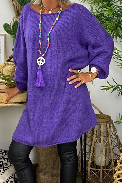 Stilla | Pullover Patchwork Uni Løs Med Slids og Rund Halsudskæring