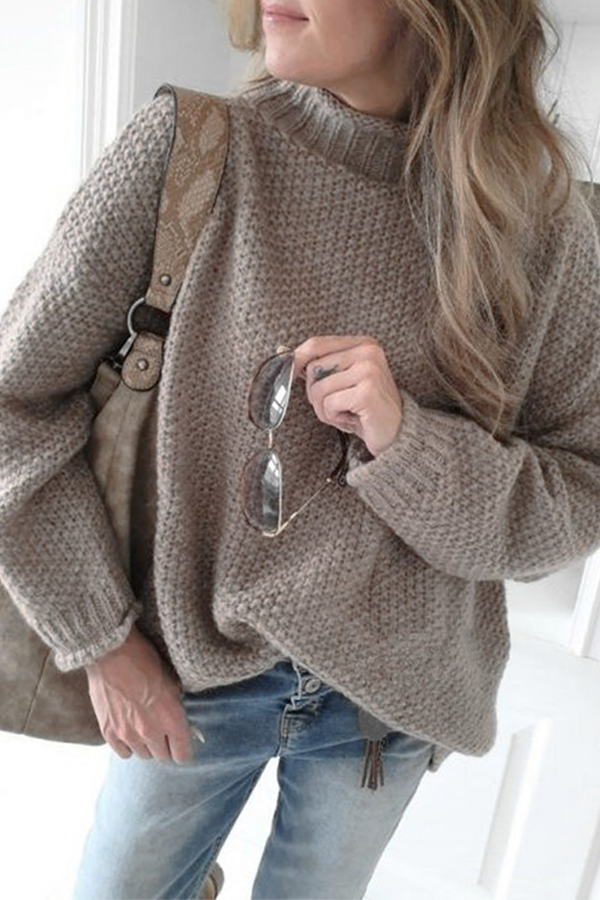 Stilla | Lækker, Ensfarvet Sbasic Pullover Med Halv Høj Krave