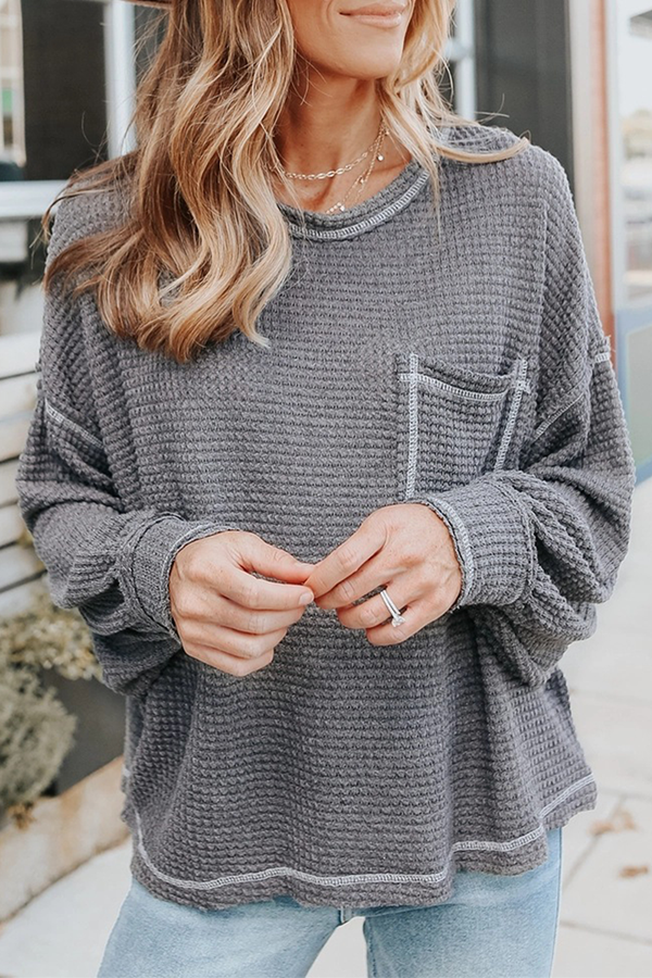 Stilla | Afslappet Solid Split Joint Lomme O-hals Toppe