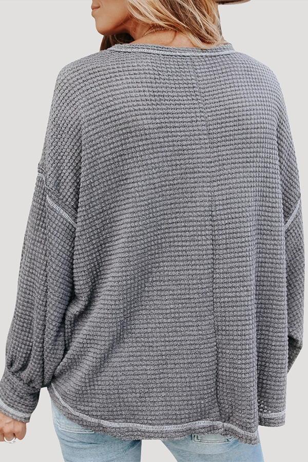 Stilla | Afslappet Solid Split Joint Lomme O-hals Toppe