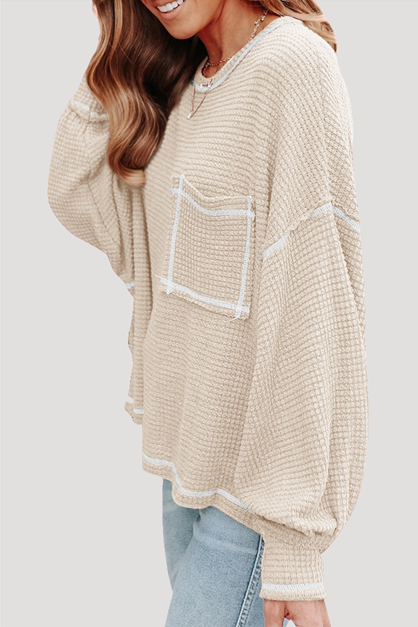 Stilla | Afslappet Solid Split Joint Lomme O-hals Toppe