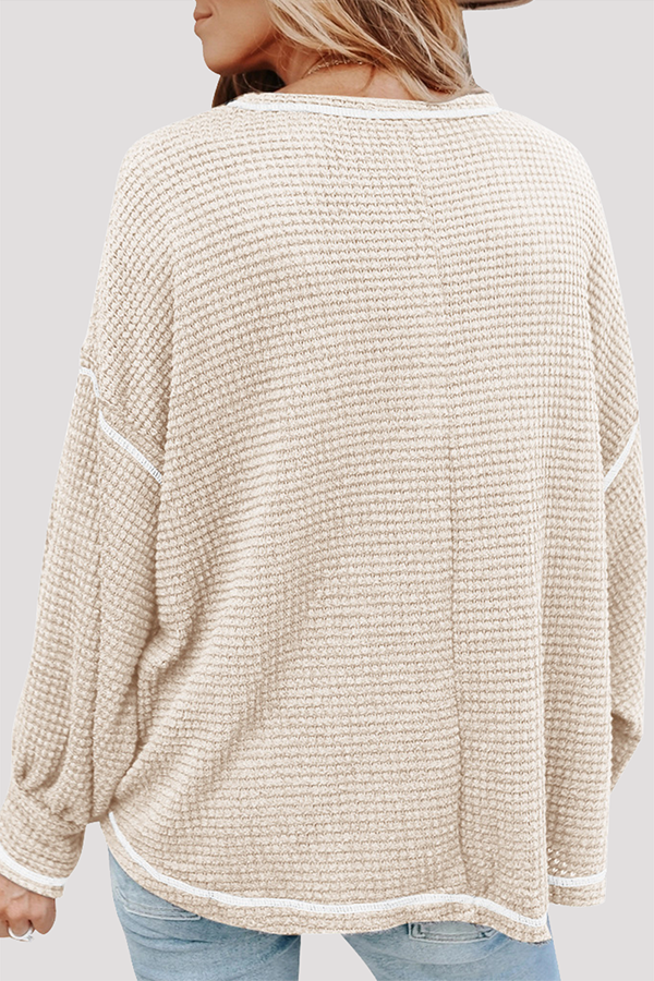 Stilla | Afslappet Solid Split Joint Lomme O-hals Toppe