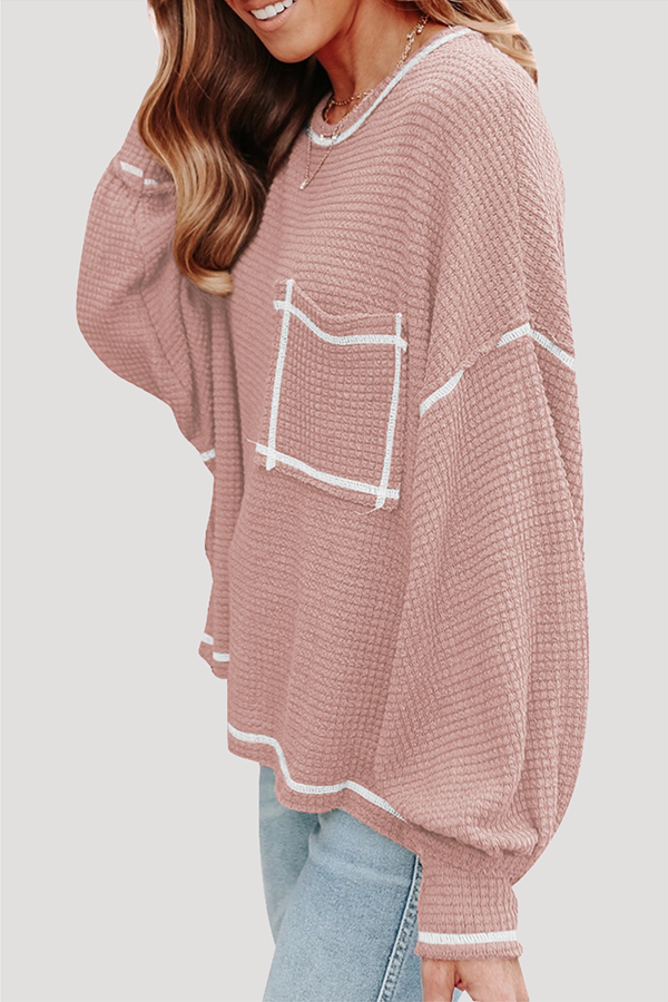 Stilla | Afslappet Solid Split Joint Lomme O-hals Toppe