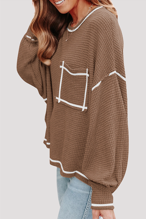Stilla | Afslappet Solid Split Joint Lomme O-hals Toppe