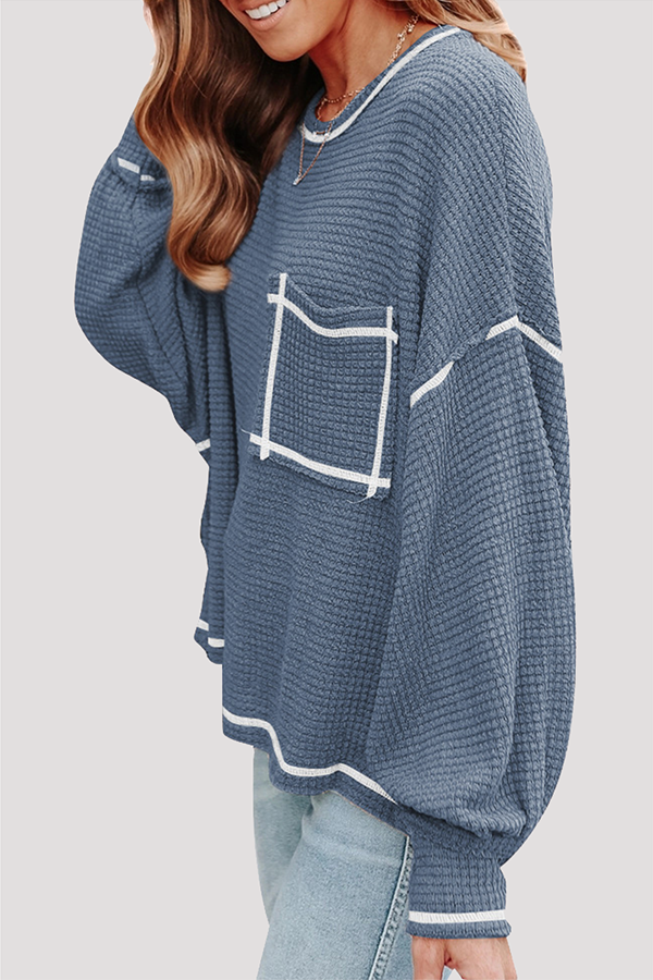 Stilla | Afslappet Solid Split Joint Lomme O-hals Toppe