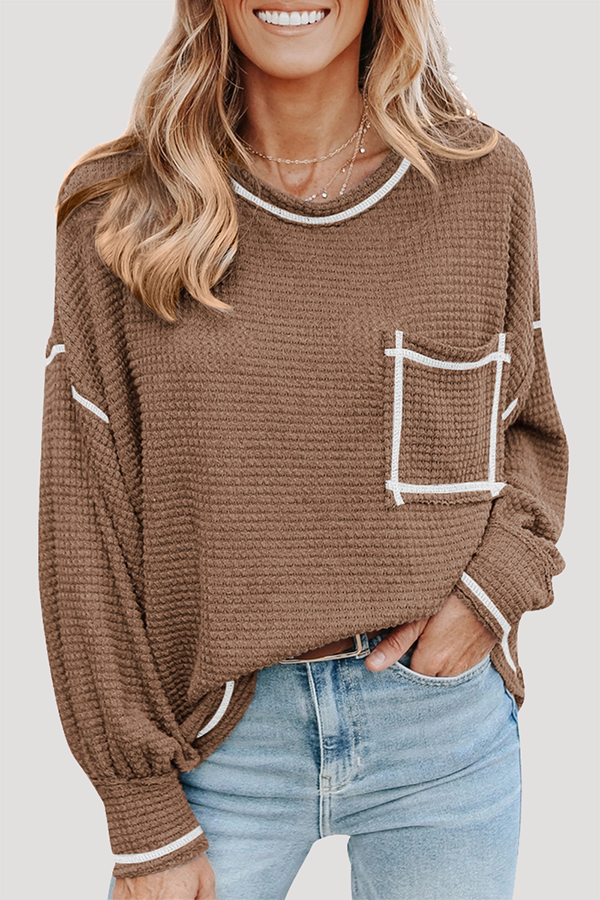 Stilla | Afslappet Solid Split Joint Lomme O-hals Toppe