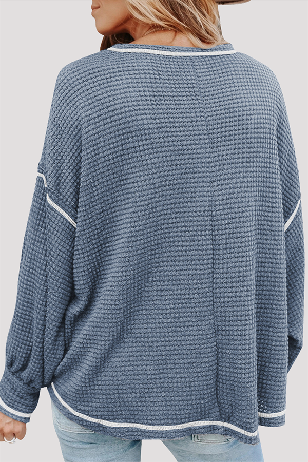 Stilla | Afslappet Solid Split Joint Lomme O-hals Toppe