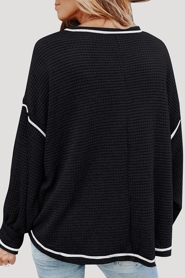 Stilla | Afslappet Solid Split Joint Lomme O-hals Toppe