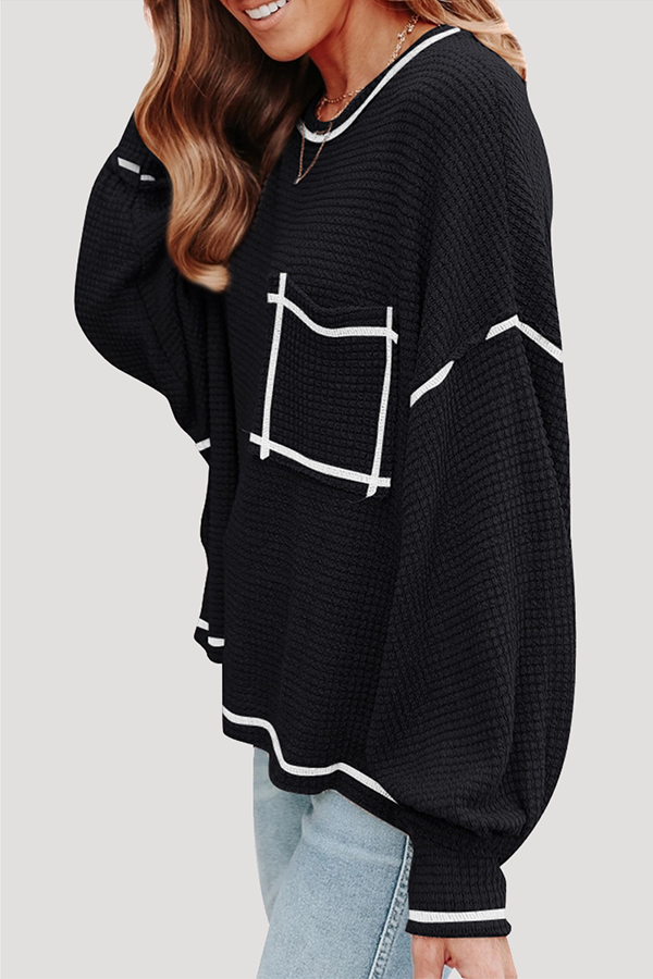 Stilla | Afslappet Solid Split Joint Lomme O-hals Toppe