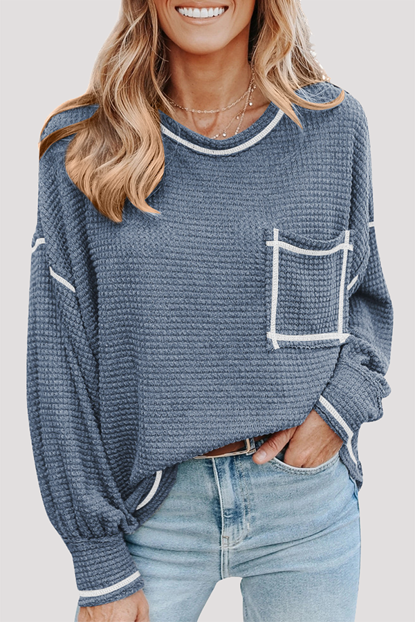 Stilla | Afslappet Solid Split Joint Lomme O-hals Toppe