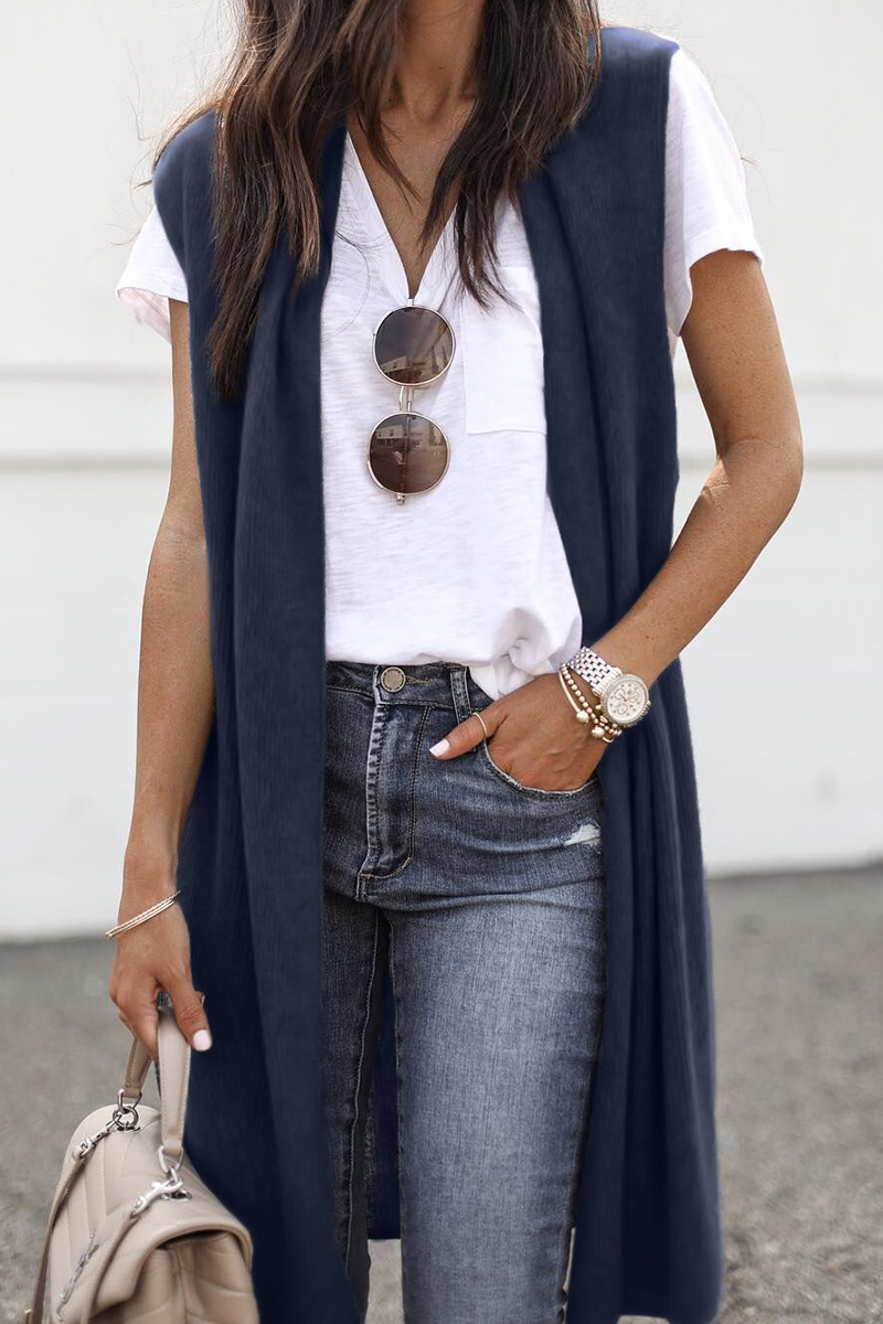 Stilla | Basic Gilets med V-hals og patchwork, afslappet og moderne