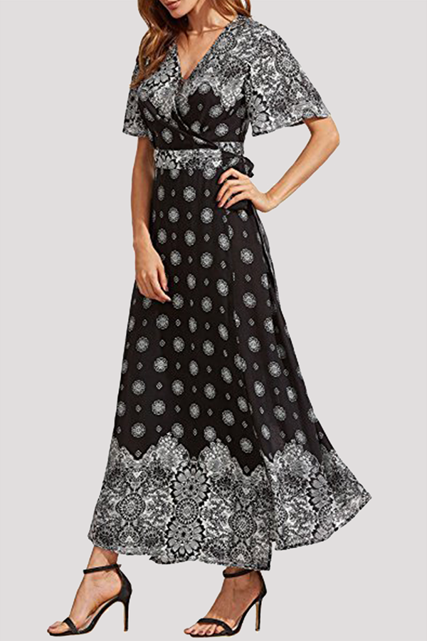 Stilla | Bohemian Geometrisk Frenulum Slids V-hals A-linje Kjoler