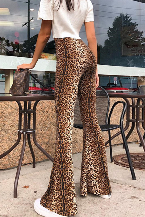 Stilla | Modevej Bedrukt Dyr Leopard Patchwork Basis Snit Støvler Høj Talje Fuldtryk Nederst