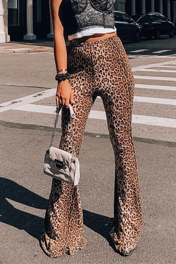 Stilla | Modevej Bedrukt Dyr Leopard Patchwork Basis Snit Støvler Høj Talje Fuldtryk Nederst