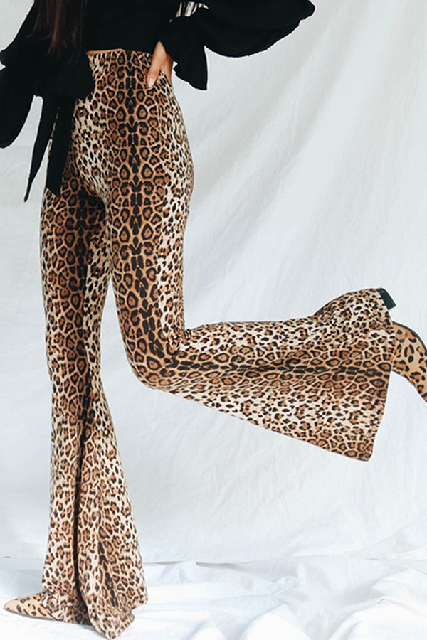 Stilla | Modevej Bedrukt Dyr Leopard Patchwork Basis Snit Støvler Høj Talje Fuldtryk Nederst