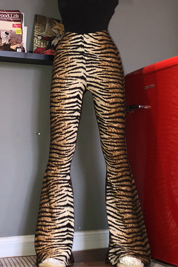 Stilla | Modevej Bedrukt Dyr Leopard Patchwork Basis Snit Støvler Høj Talje Fuldtryk Nederst