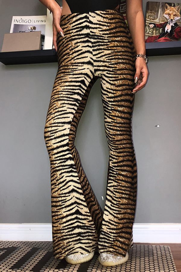 Stilla | Modevej Bedrukt Dyr Leopard Patchwork Basis Snit Støvler Høj Talje Fuldtryk Nederst