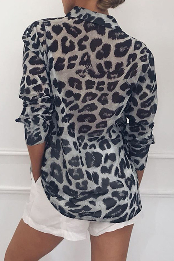 Stilla | Mode Toppe Med Leopard Sløjfe og Omslået Krave