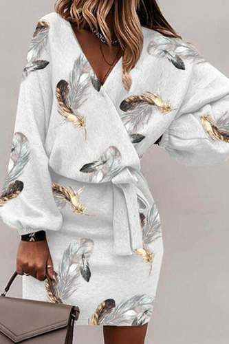 Stilla | Sexet Print Split Joint V-hals Bleistift Skirt Kjoler