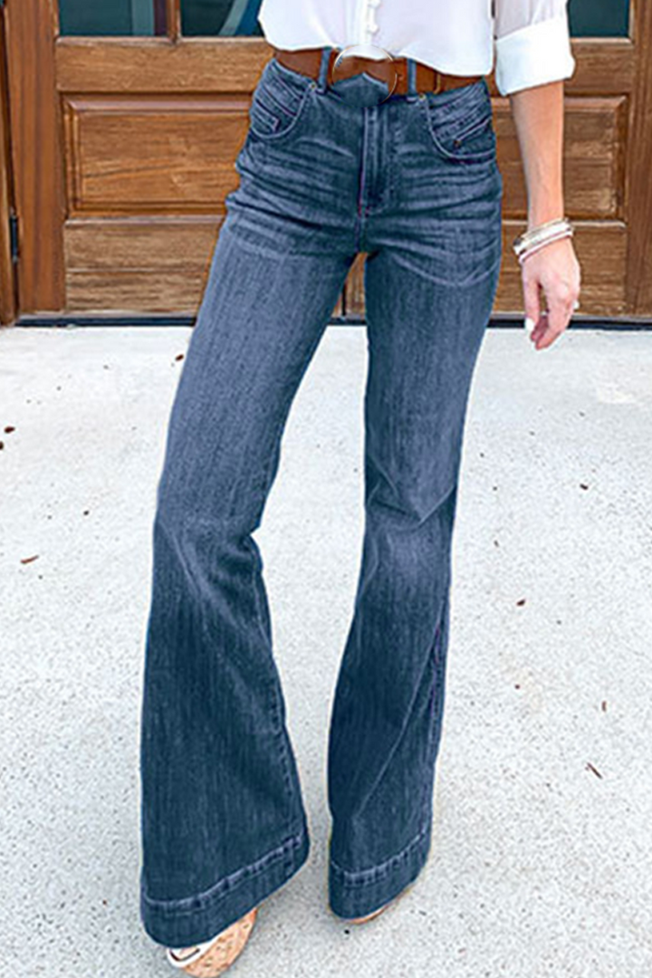 Stilla | Afslappet Solid Split Joint Boot Cut Denim Jeans