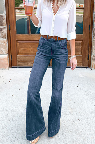 Stilla | Afslappet Solid Split Joint Boot Cut Denim Jeans