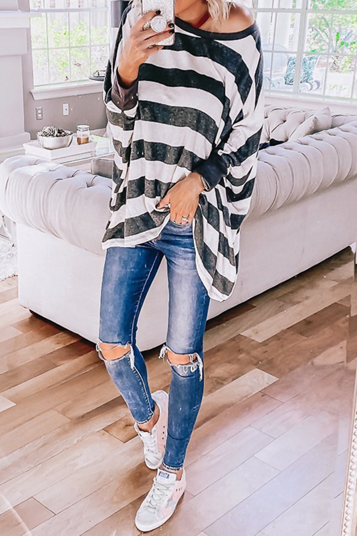 Stilla | Afslappet Stribet Patchwork O-hals Toppe