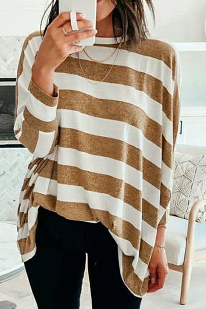 Stilla | Afslappet Stribet Patchwork O-hals Toppe