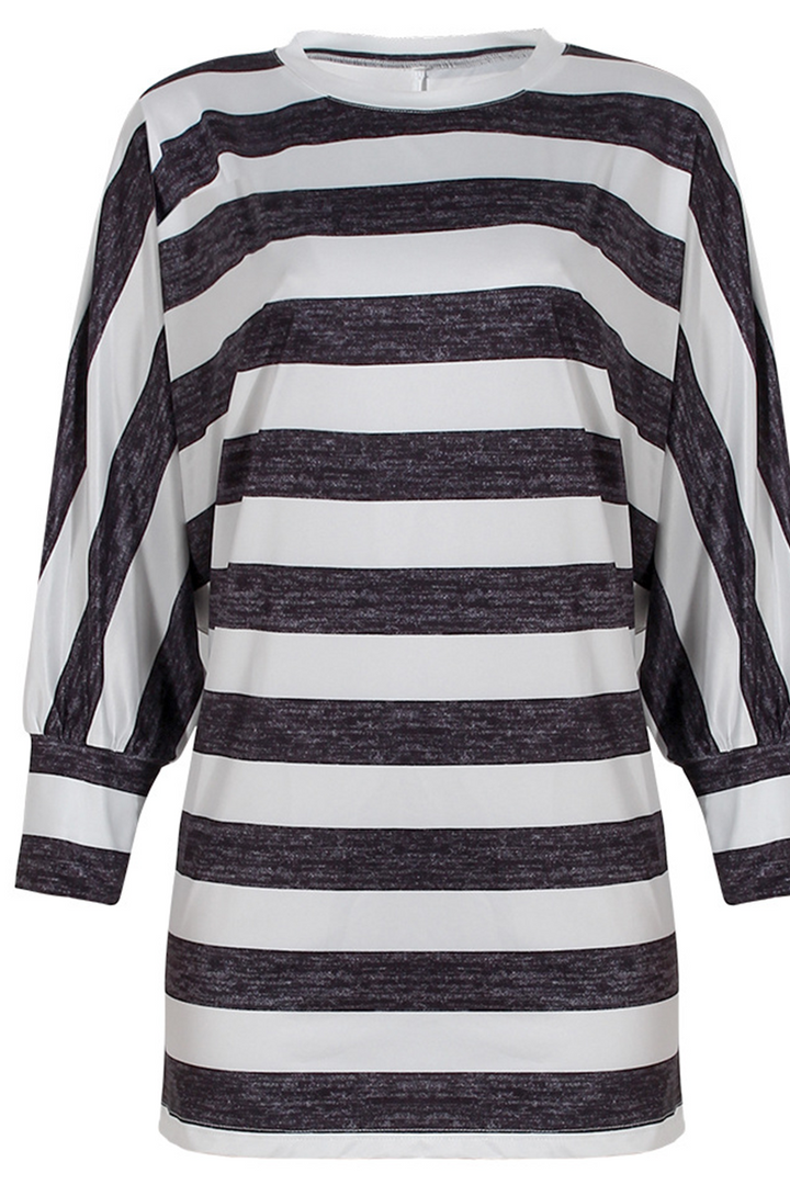 Stilla | Afslappet Stribet Patchwork O-hals Toppe
