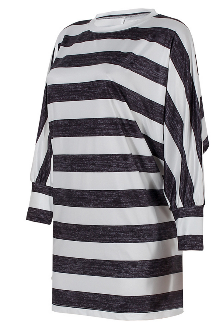 Stilla | Afslappet Stribet Patchwork O-hals Toppe
