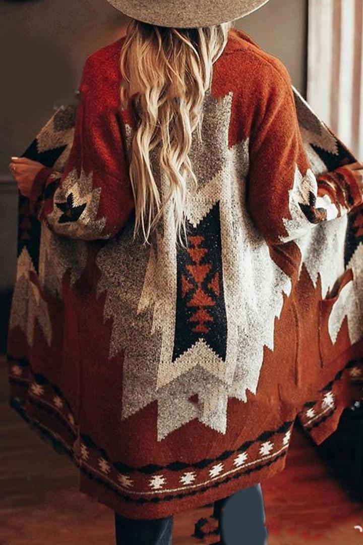 Stilla | Casual Outdoor Beklædning Med Patchwork Strikjakke Krave og Tryk