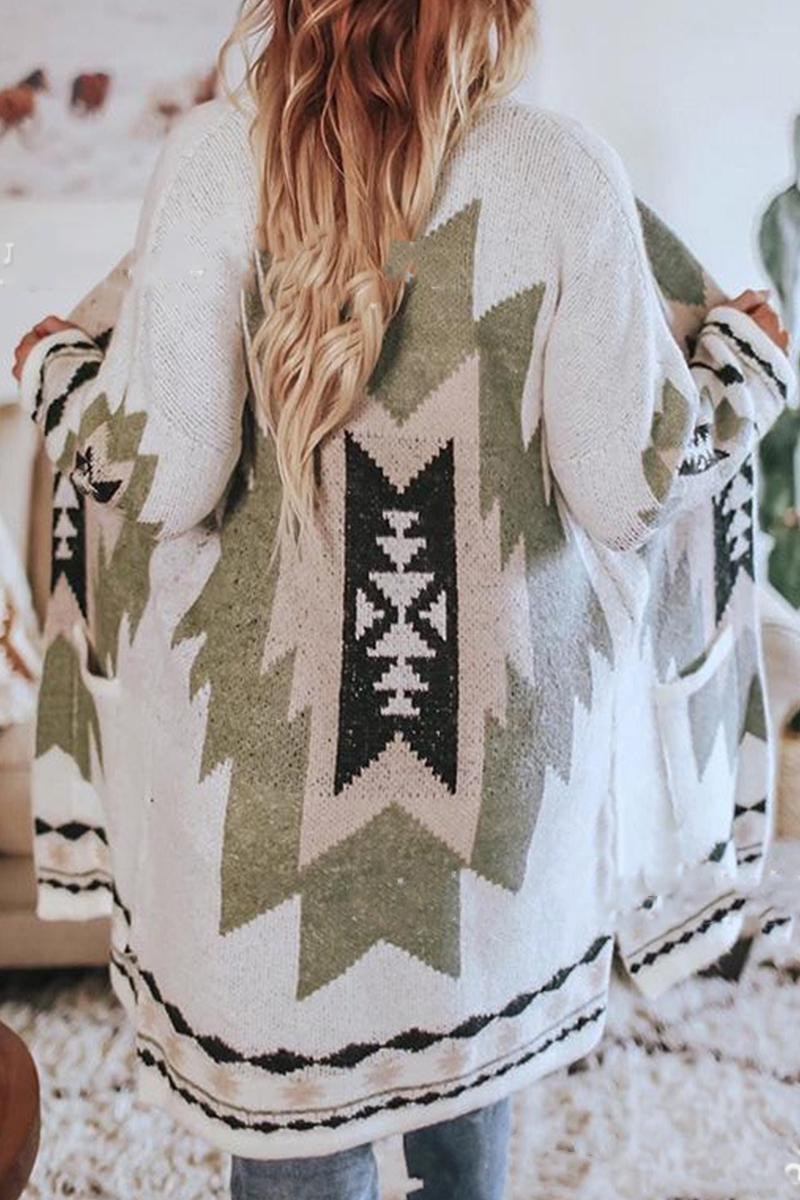 Stilla | Casual Outdoor Beklædning Med Patchwork Strikjakke Krave og Tryk