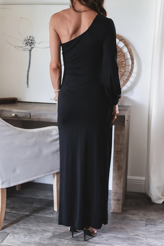 Stilla | Solid Patchwork One Shoulder Uregelmæssig Kjole Kjoler