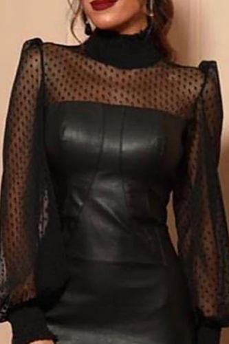 Stilla | Sexet Solid Mesh Halv A-turtleneck Blyantskirt Kjoler