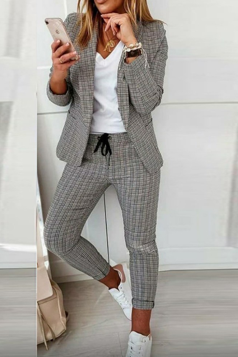 Stilla | Afslappet Street Terningmønster Patchwork Omslag Krave Langærmet to Deler