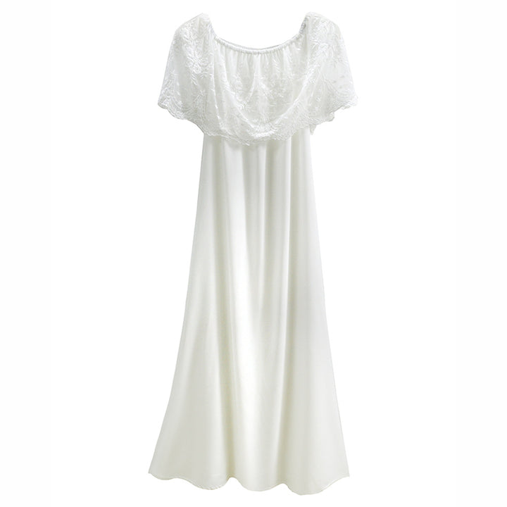 Kvinders maxikjole med off-the-shoulder design og delikate blonde detaljer