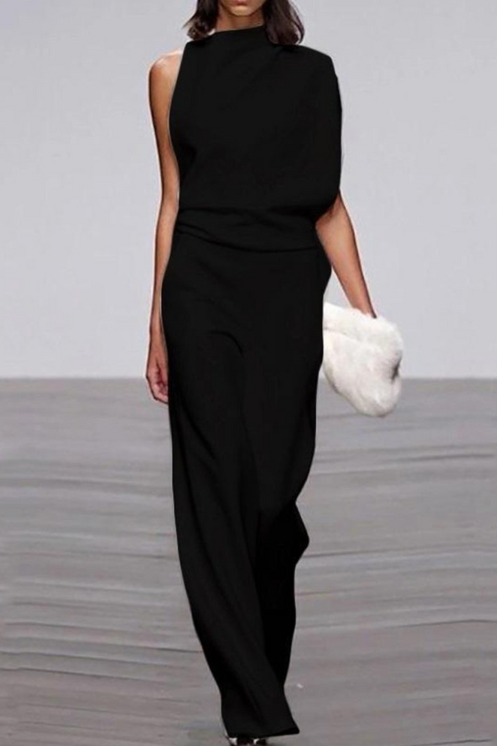 Stilla | Afslappet Solid Patchwork Halv A-turtleneck Boot Cut Jumpsuits