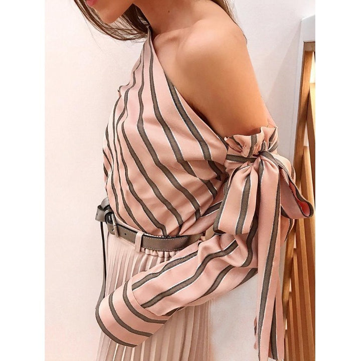 Dame Off-Shoulder Stribetop med Bindebånd Stilla