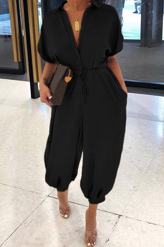 Stilla | Mode Solid Patchwork V-hals Harlan Jumpsuits