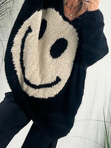 Stilla | Pullover med lange ærmer med et smilende ansigt og V-udskæring