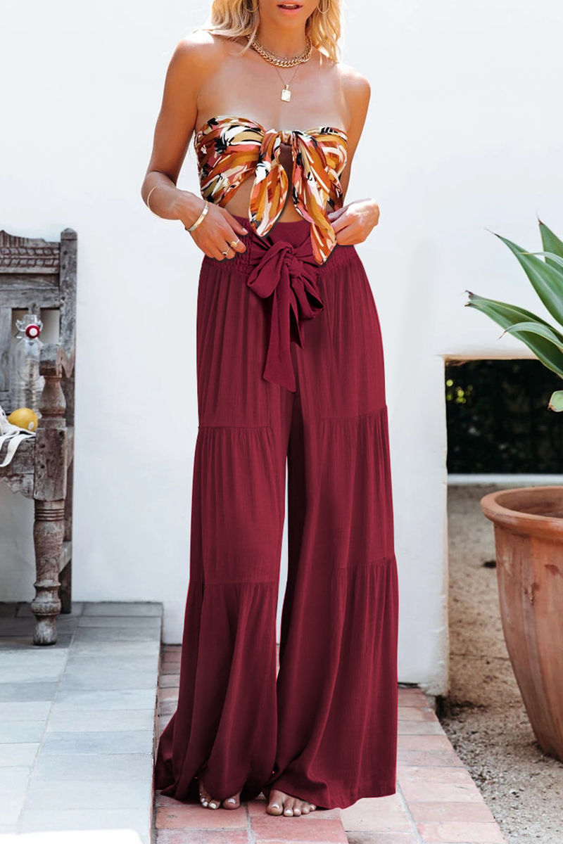 Stilla | Afslappet Solid Patchwork Loose Mid Waist Speaker Solid Color Bottoms