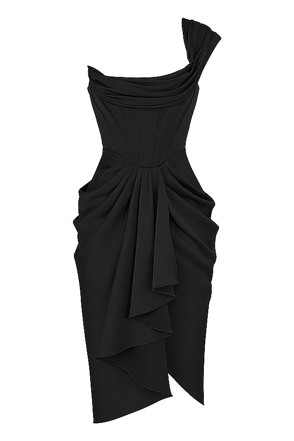 Stilla | Draperet Midikjole Satin Med En Skulder
