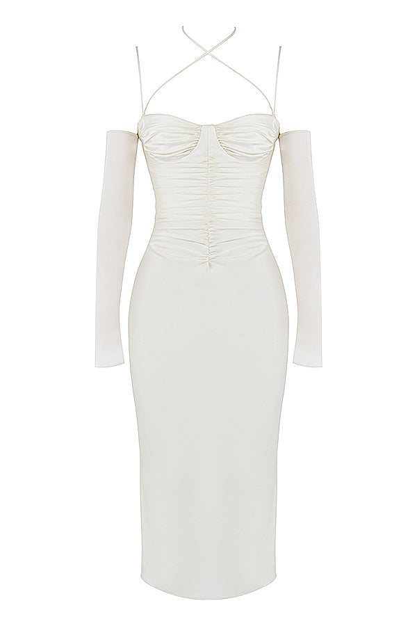 Stilla | Ivory Satin Midikjole