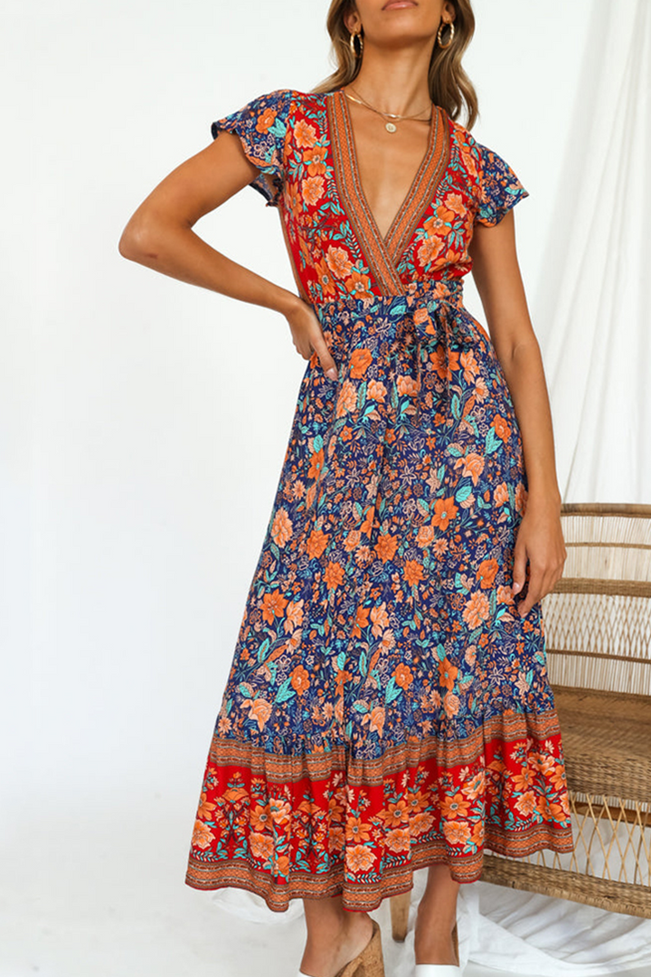 Stilla | Kjole med Print, Talje Skirt og Elegant V-hals Look