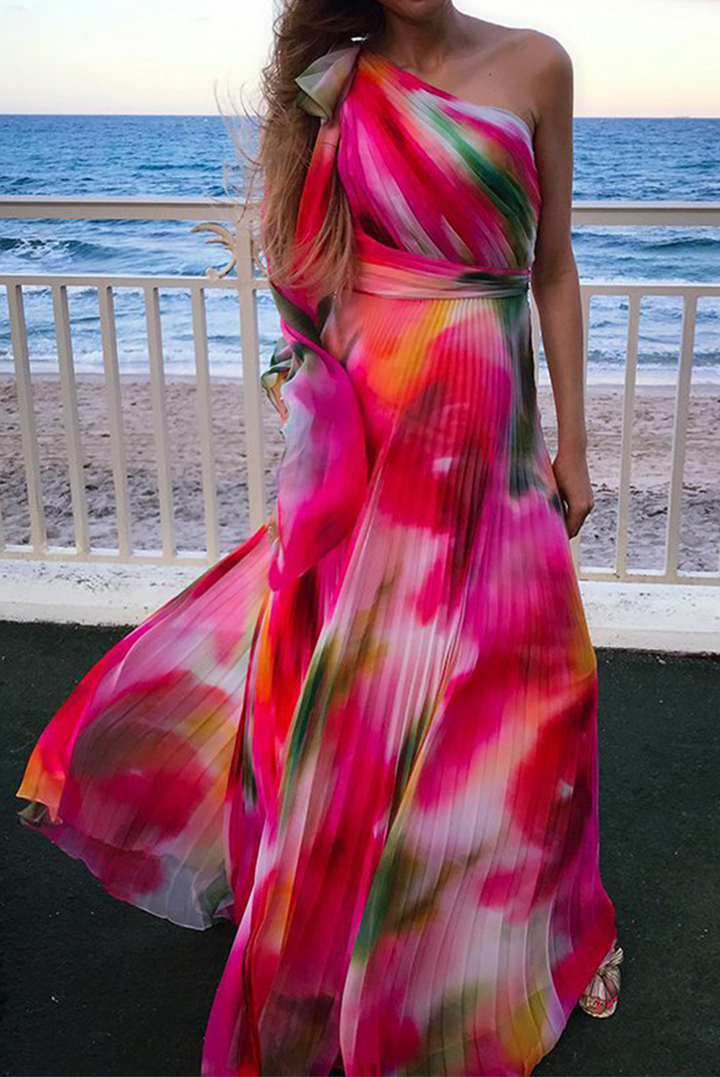 Stilla | Mode Patchwork Tie Dye En Skulder Talje Nederdel Kjoler