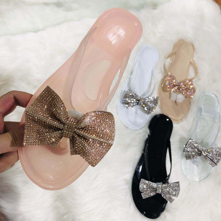 Dame Elegante Flip-Flops med glamourøst sløjfe-design og strass-besatte detaljer Stilla