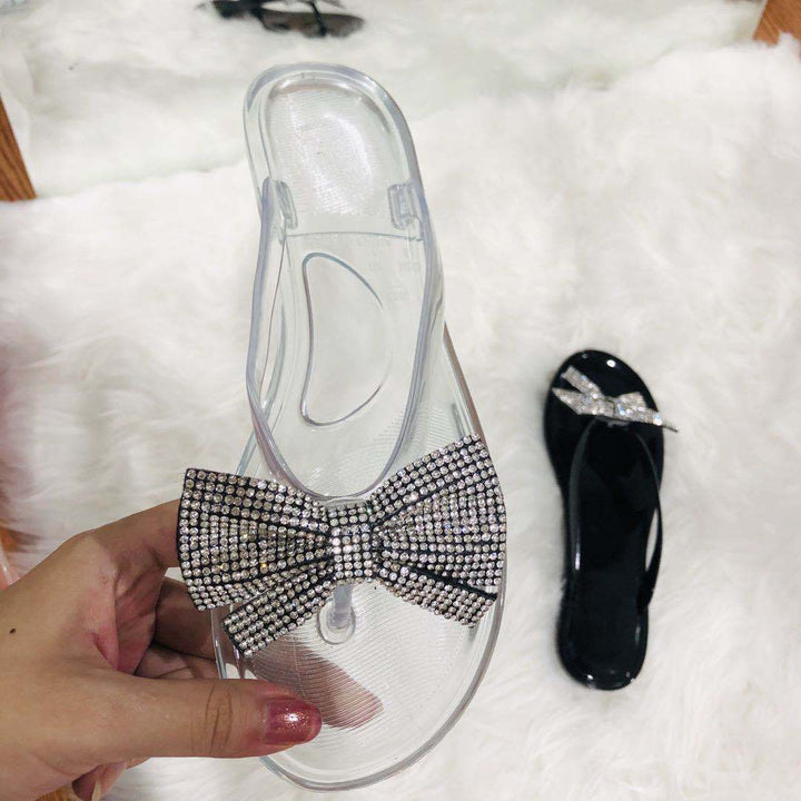 Dame Elegante Flip-Flops med glamourøst sløjfe-design og strass-besatte detaljer Stilla